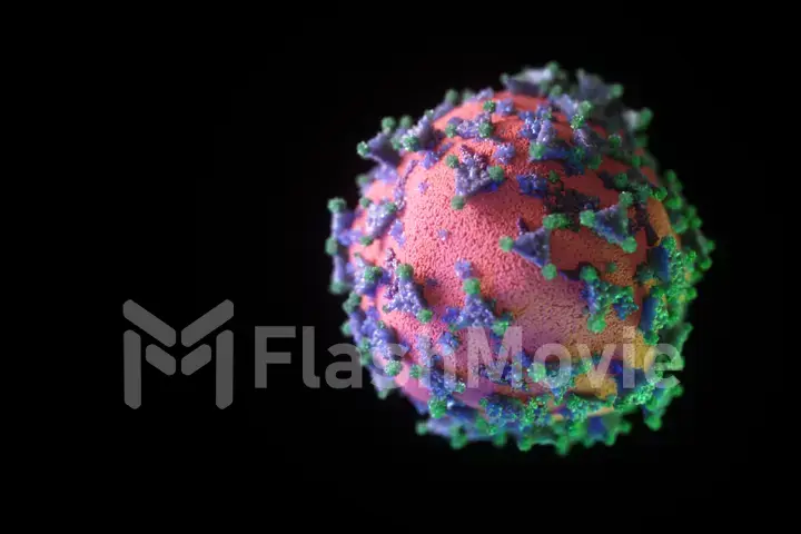 Coronavirus 3d Illustration showing structure of epidemic virus on a black isolated bacground