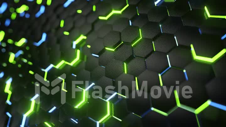 Abstract trendy sci-fi technology background with hexagonal pattern.