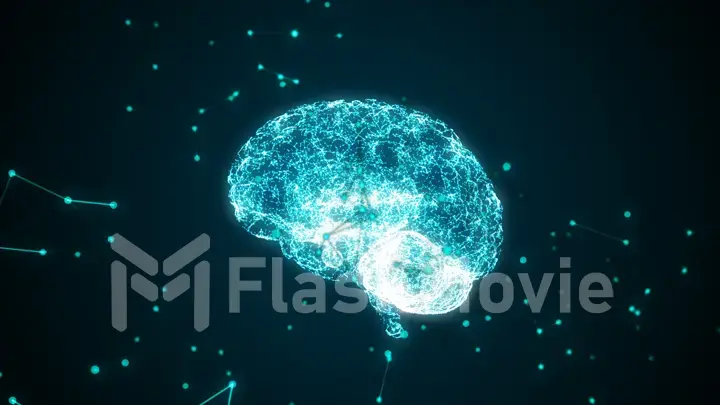 Human brain being formed by revolving particles. 3d illustration