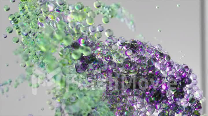 A swirl of colorful bubbles on a gray isolated background. 4k video animation with surreal liquid color mixing splash