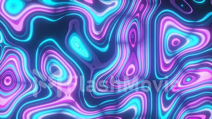 Abstract neon background of topographic map concept. Contour map. Valleys and mountains. Geography concept. Wavy backdrop. Space surface. magic neon light curved swirl line. Seamless loop 3d render