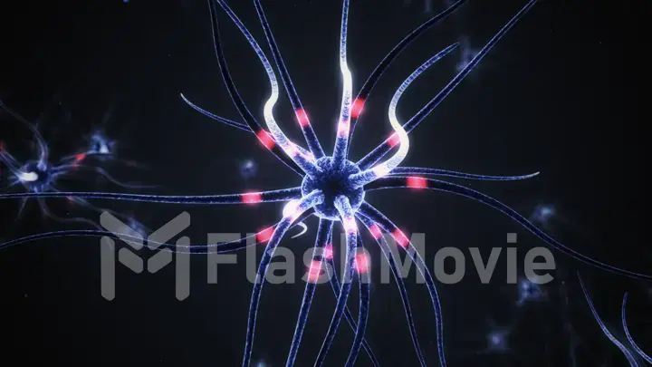 Active nerve cells and electric impulse transmission 3d illustration