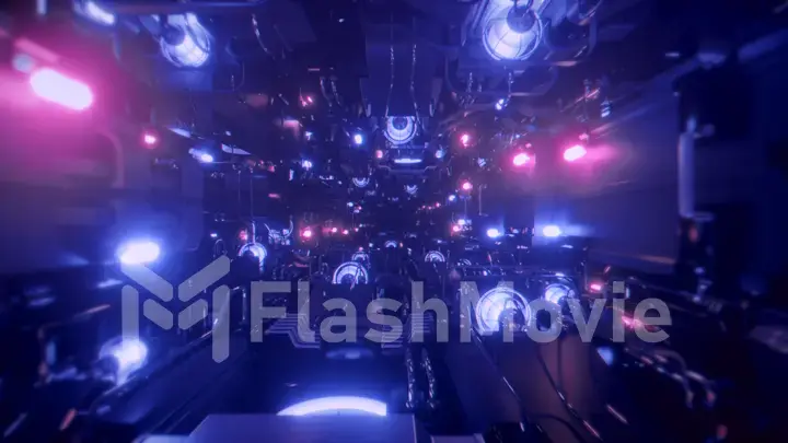 Flying into spaceship tunnel, sci-fi spaceship corridor. Futuristic technology abstract seamless VJ for tech titles and background. Motion graphic for internet, speed. 3d illustration