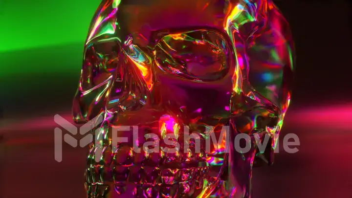 Human skull reflective background environment. Colorful iridescent neon spectrum. 3d illustration