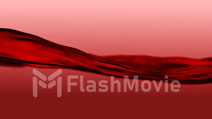 Beautiful water wine surface. Abstract red isolated background with animation waving of waterline. 3d illustration