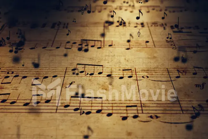 Atmospheric music background with notes on old brown paper 3d illustration