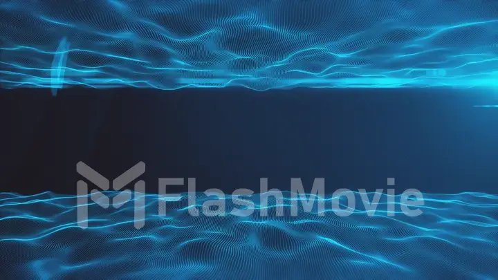 Abstract background with wavy lines from points. Animation ripples on surface from neon lines. 3d illustration