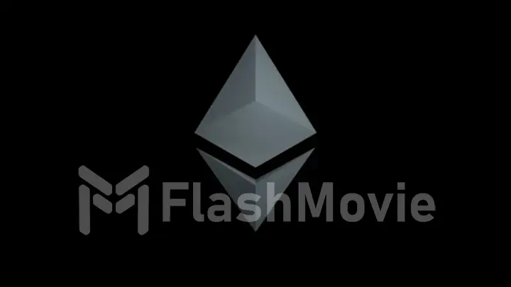 Ethereum rotating icon on black isolated background. 3d illustration