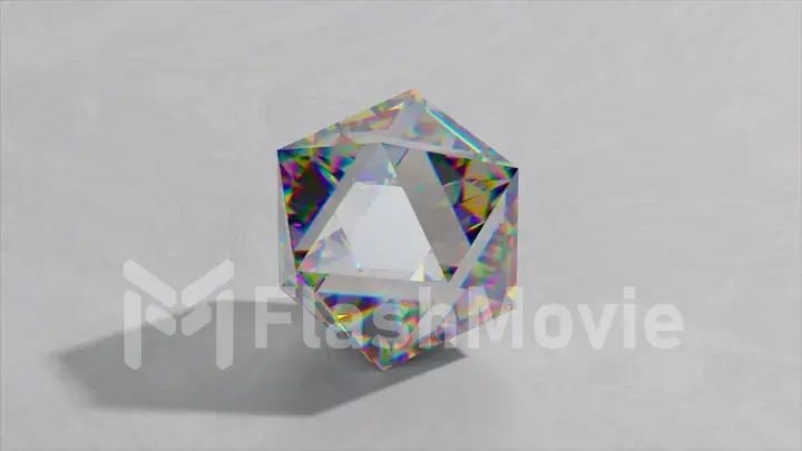 Sparkling light rhombus cut diamond with shadow and glowing highlights on white background.