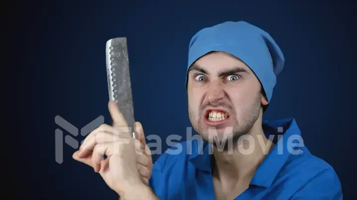 Angry crazy bearded doctor with a butcher knife