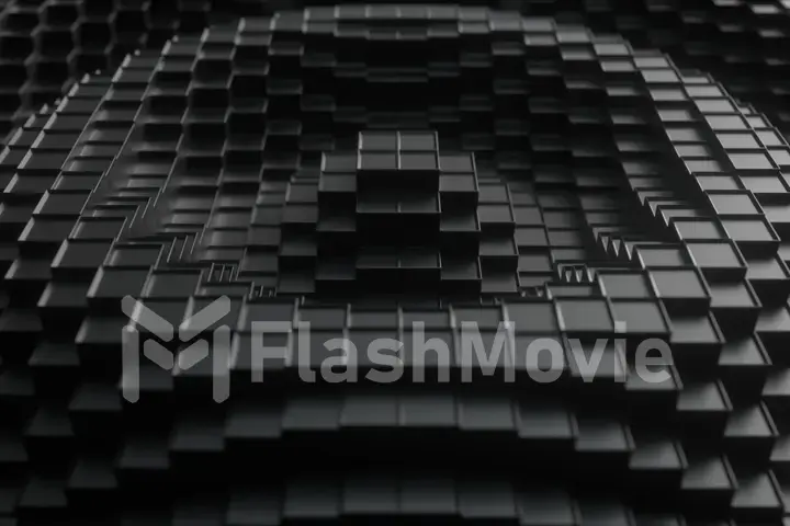 3d render. Dark plastic cubic surface in wave motion. Abstract 3d illustration of cubes moving up and down.