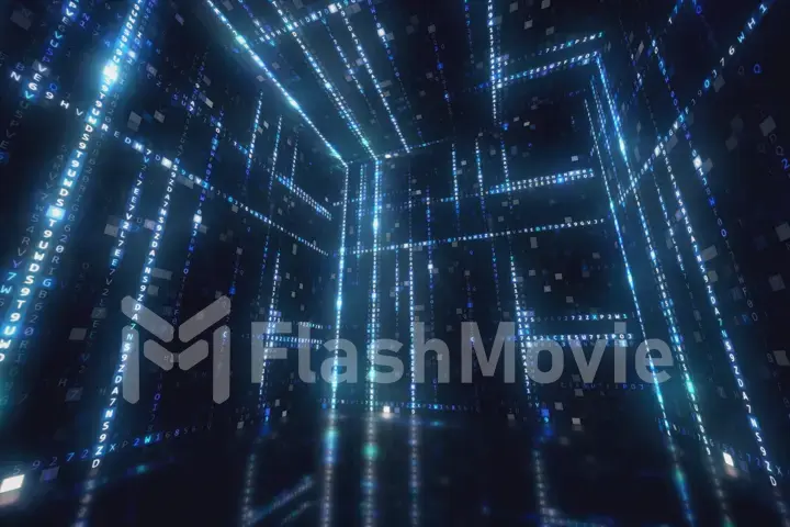 Rotating cube with hexadecimal machine code Abstract technological background 3d illustration