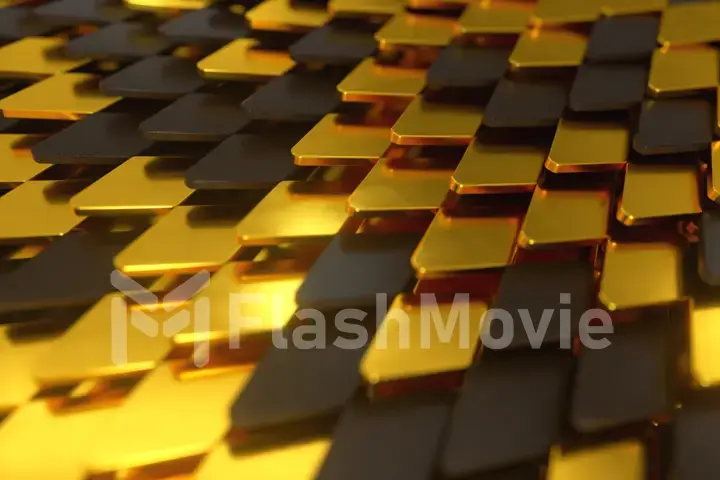 Abstract wave surface of geometric shapes. The material is plastic and gold. 3d illustration