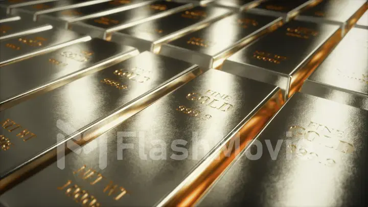 3d illustration of sliding camera view on white gold bars