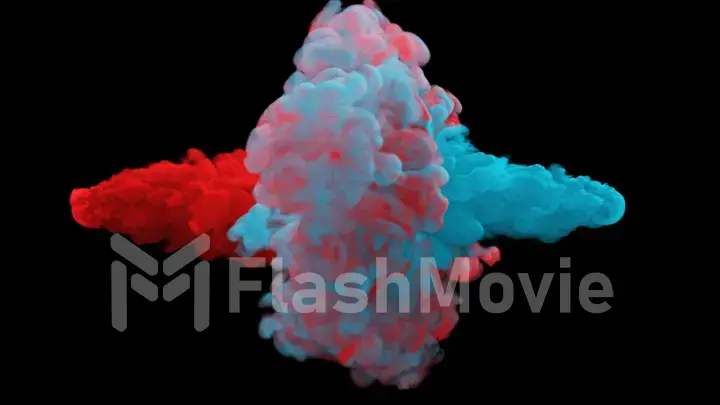 Mixing of colorful multicolored smoke and powder in slow motion on a black background 3d illustration