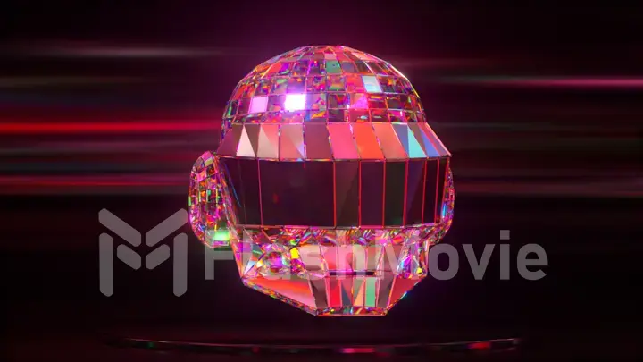 The diamond helmet on a dark abstract background. Neon lighting. 3d Illustration