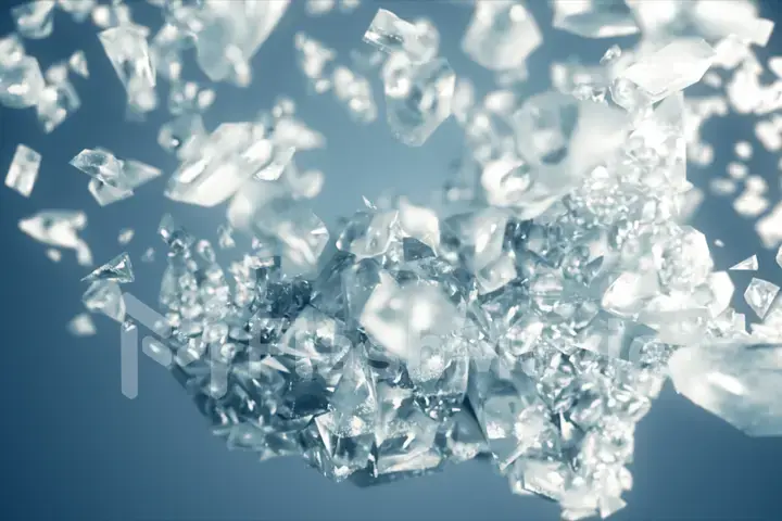 Ice cube explosion in slow motion 3d illustration