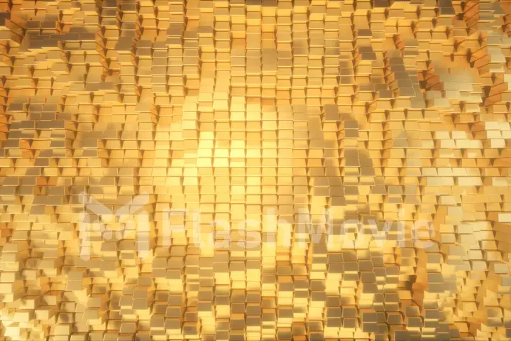 Beautiful abstract golden cubes. The golden wall of blocks is moving. 3d illustration