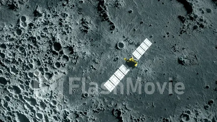 Textured surface of the moon in motion close-up. Satellite moving along the moon. 3d illustration. Elements of this image furnished by NASA.