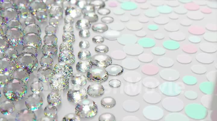 Diamond bubbles inflate and burst on the mottled surface. White purple color. Waves. 3d animation of seamless loop