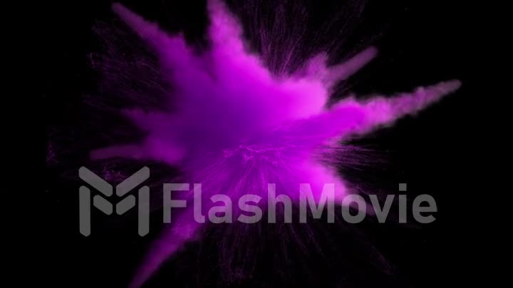 Super slow motion of purple colored powder explosion isolated on black background. Super slow motion 3d render