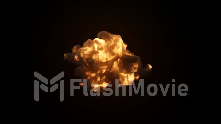 Ultra realistic explosion with thick black smoke on an isolated black background 3d illustration