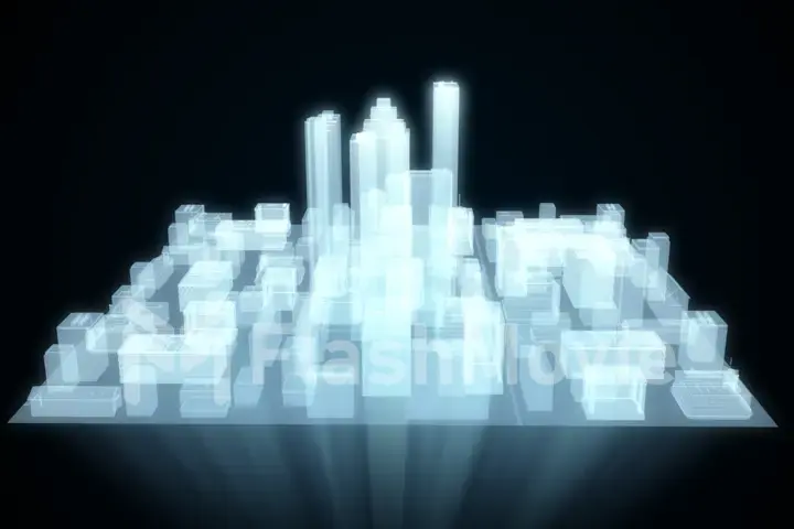 Abstract futuristic city hologram on black background 3d illustration