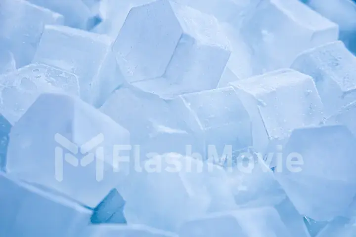 Macro shot of ice cubes from clear water that melt in slow motion on a white background. Concept: pure mountain spring water, ice, cocktails, fresh and frozen foods.