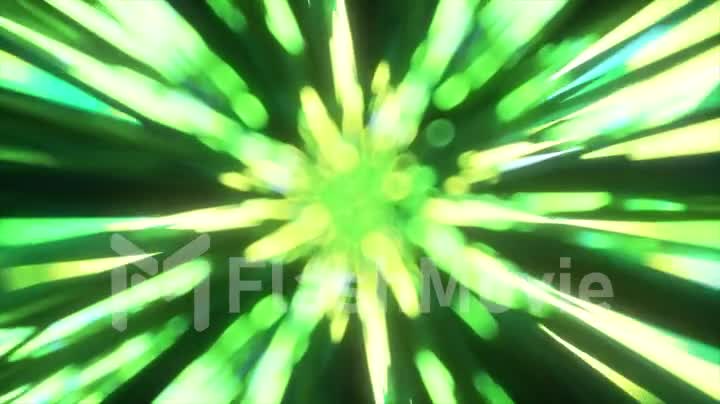 The concept of digital data transmission. Green neon rays. Graphic creating vision of fast speed transfer. 3d animation