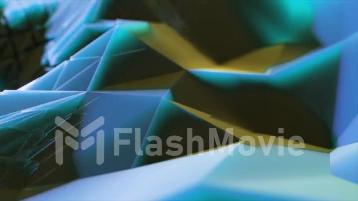 Abstract composition with growing pieces of crystals. Abstract background. 3d animation of a seamless loop