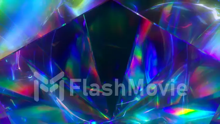 The light passes through the facets of a slowly rotating diamond and creates repetitive sparkling highlights and bright rainbow colors. Rainbow dispersion of light. 3d illustration