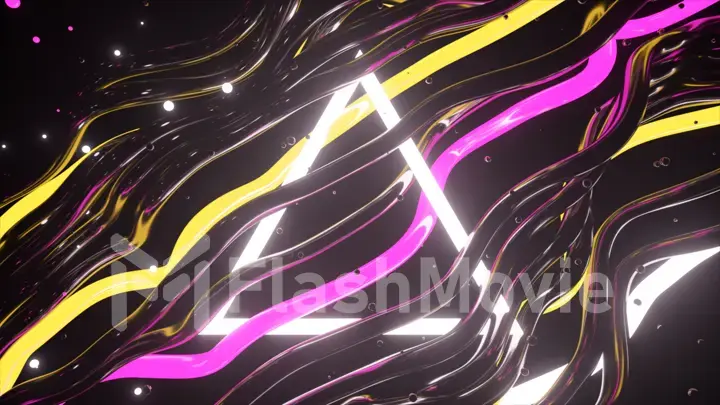 Flashing wires and triangle. Abstract club composition with neon flashes. 3d illustration