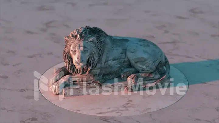 The sculpture of a lion on the platform. White marble. 3d illustration