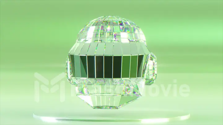 Protection concept. Diamond Daft Punk helmet on an abstract background. White green color. 3d illustration