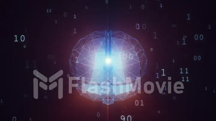 Digital artificial intelligence brain in cloud of binary data 3d illustration