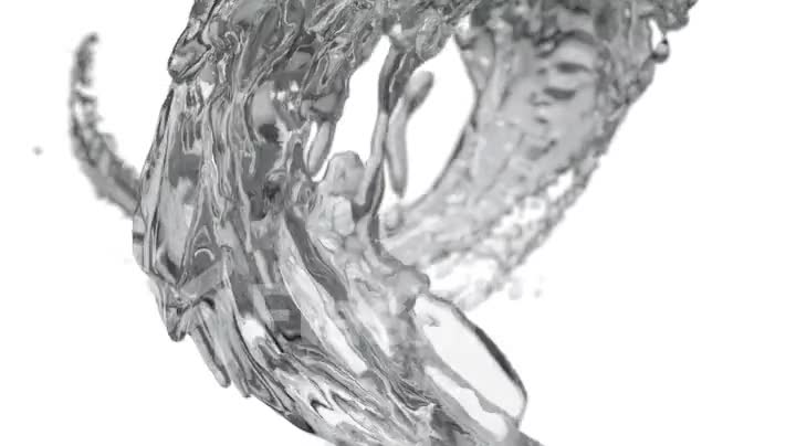 Water splash circle liquid looping on white background with reflections and Spinning flow, Liquid surface from crystal nature water. Super slow motion, rapid, seamless loop, 3d render.