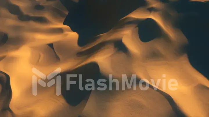 Flight in the endless hot desert over the dunes and sandy mountains. 3d illustration