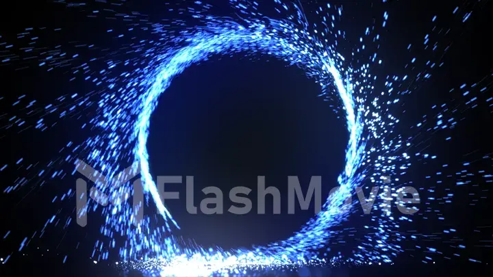 Abstract fire ring of blue flame fireworks burning. Sparking fire circle pattern or cold fire or fireworks in black background. 3d illustration