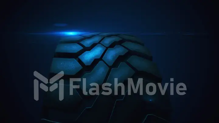 Close up seamless car tire in slow motion with lens flare 3d illustration