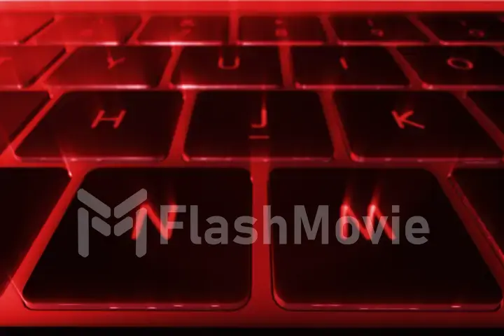 Computer keyboard with blue backlight close up 3d illustration