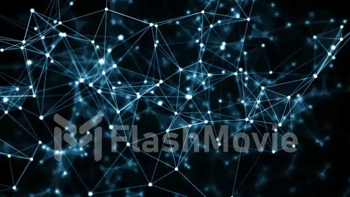 abstract blue geometrical background with moving lines and dots. 3d illustration