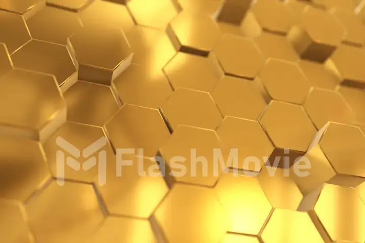 Abstract 3d illustration background made of shining golden hexagons