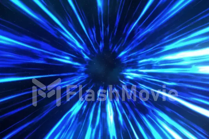 3d illustration with wormhole interstellar travel through a blue force field with galaxies and stars, for a space-time continuum background
