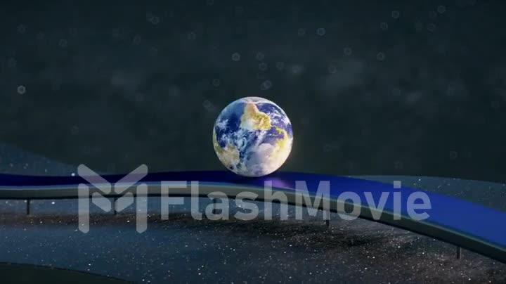 The ball of the planet earth smoothly rolls along the wave chrome surface against the background of space, a space concept. 3d Seamless Loop animation