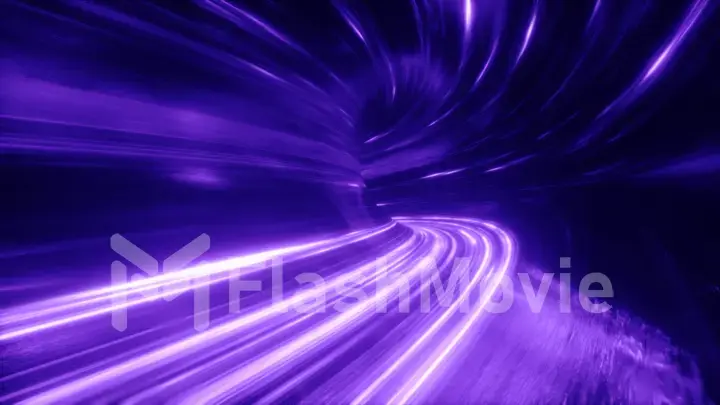 The speed of digital lights, neon beams moving through the tunnels of digital technology. Space time concept. 3d illustration