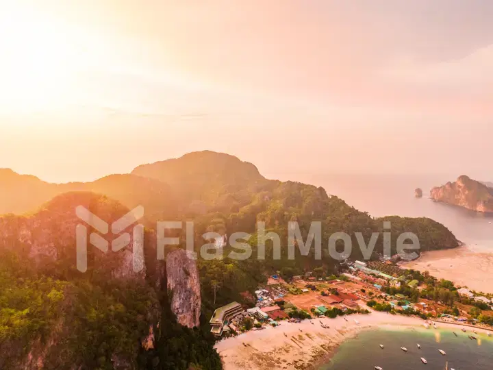 Sunset around Phi Phi island. Thailand. Aerial photography