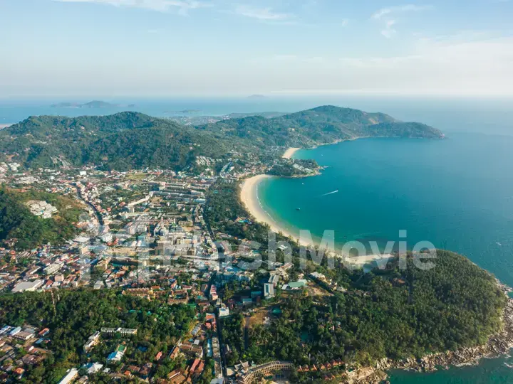 Phuket island view point. Beautiful tropical landscape with city, mountains and sea.