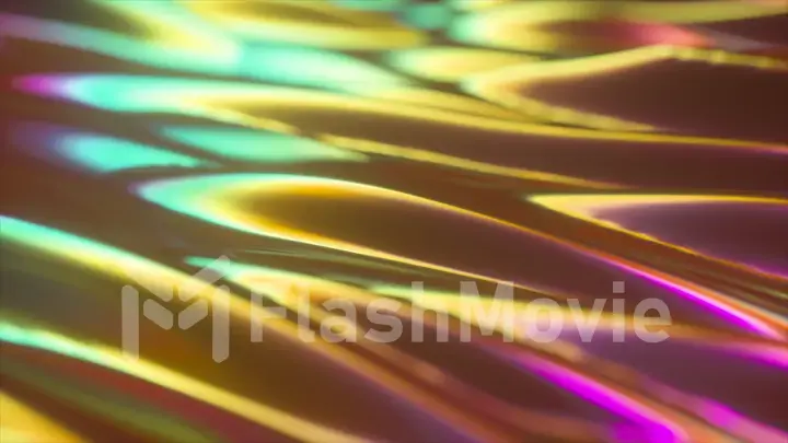 Abstract holographic oil surface background, foil wavy surface, wave and ripples, ultraviolet modern light, neon spectrum colors, 3d render graphic design, 3d illustration