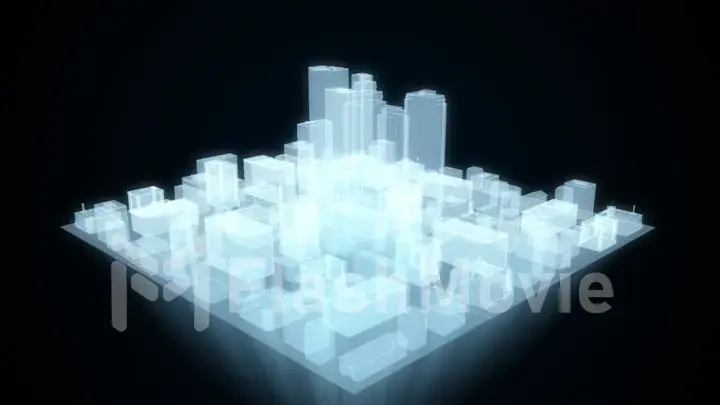 Abstract futuristic city hologram on black background 3d illustration