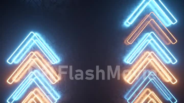 Bright neon arrows on a metal surface